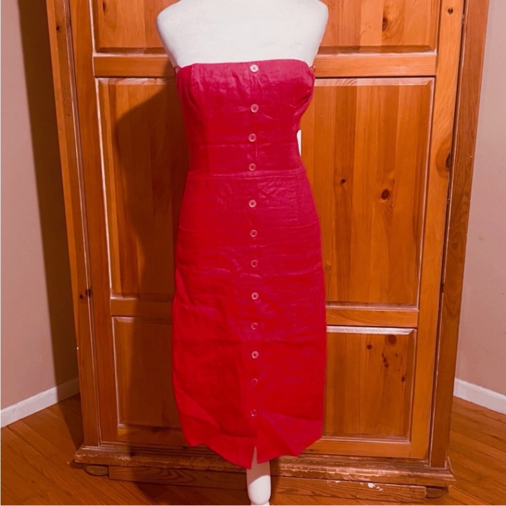 NWT 2025 Collection Reformation Strapless Linen Prescott Fitted  Dress Sz US 6 - Picture 6 of 8